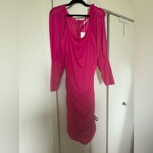 Saint Genies hot pink mesh ruched dress